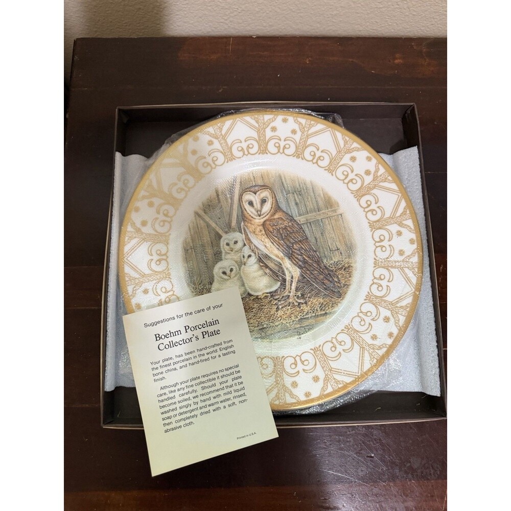Edward Marshall Boehm Owl Collector Plate With Original Box Barn Owls Bone China